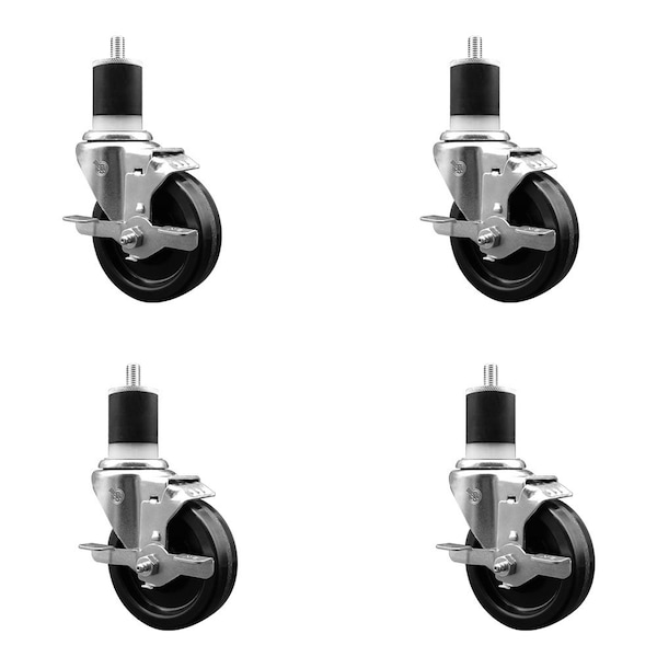 4'' Phenolic Swivel 1-7/8'' Expanding Stem Caster Set with Brake, 4PK
